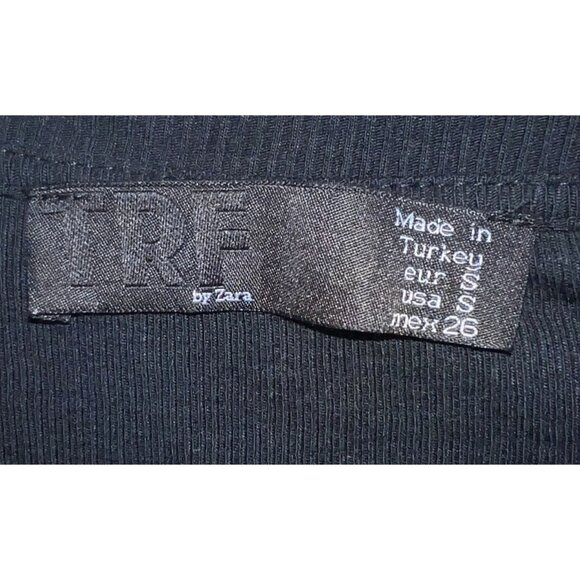 TRF by Zara Ribbed Black Midi Dress Crew Neck Short Sleeve Size S Sleek Chic - Picture 3 of 5